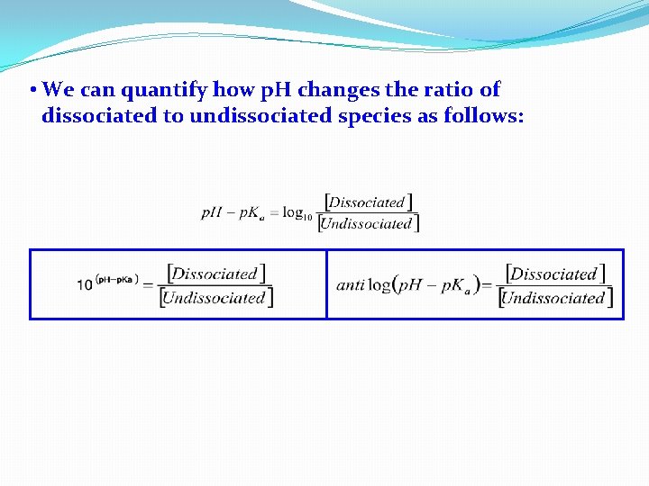  • We can quantify how p. H changes the ratio of dissociated to