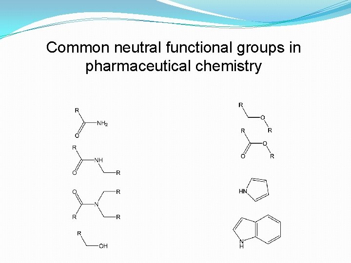 Common neutral functional groups in pharmaceutical chemistry 
