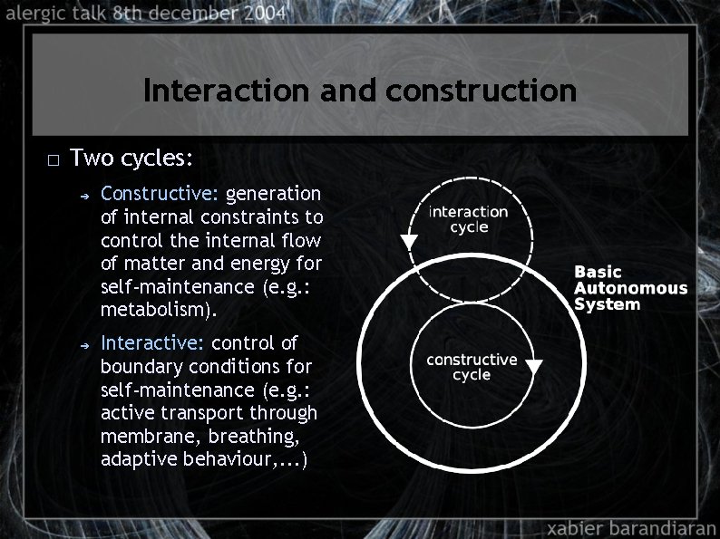 Interaction and construction � Two cycles: ➔ ➔ Constructive: generation of internal constraints to