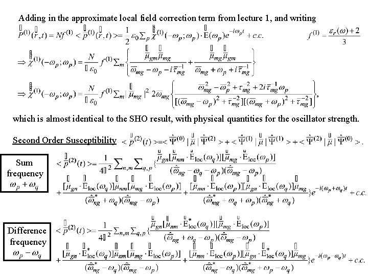 Adding in the approximate local field correction term from lecture 1, and writing which