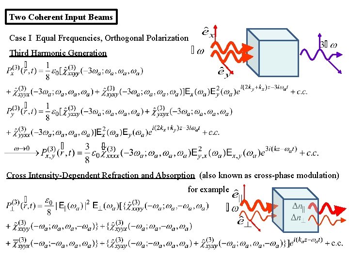 Two Coherent Input Beams Case I Equal Frequencies, Orthogonal Polarization Third Harmonic Generation Cross