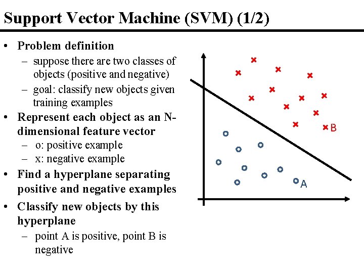 Support Vector Machine (SVM) (1/2) • Problem definition – suppose there are two classes