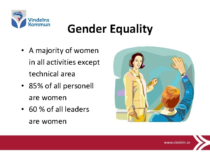 Gender Equality • A majority of women in all activities except technical area •