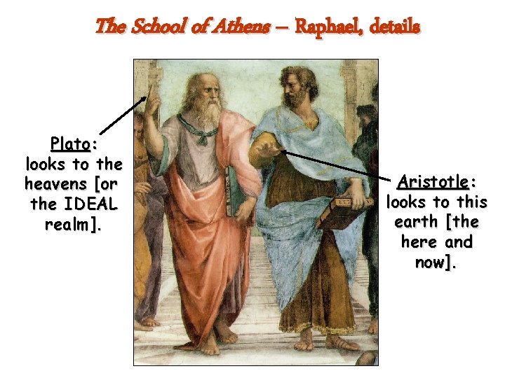 The School of Athens – Raphael, details Plato: looks to the heavens [or the