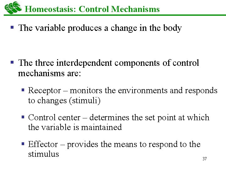 Homeostasis: Control Mechanisms § The variable produces a change in the body § The