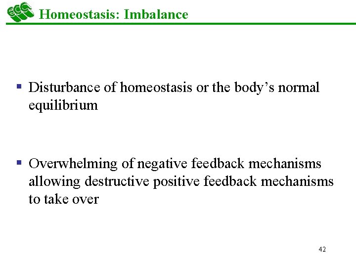 Homeostasis: Imbalance § Disturbance of homeostasis or the body’s normal equilibrium § Overwhelming of