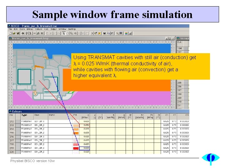 Sample window frame simulation Using TRANSMAT cavities with still air (conduction) get = 0.