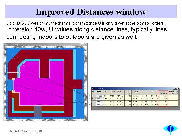 Improved Distances window Up to BISCO version 9 w thermal transmittance U is only