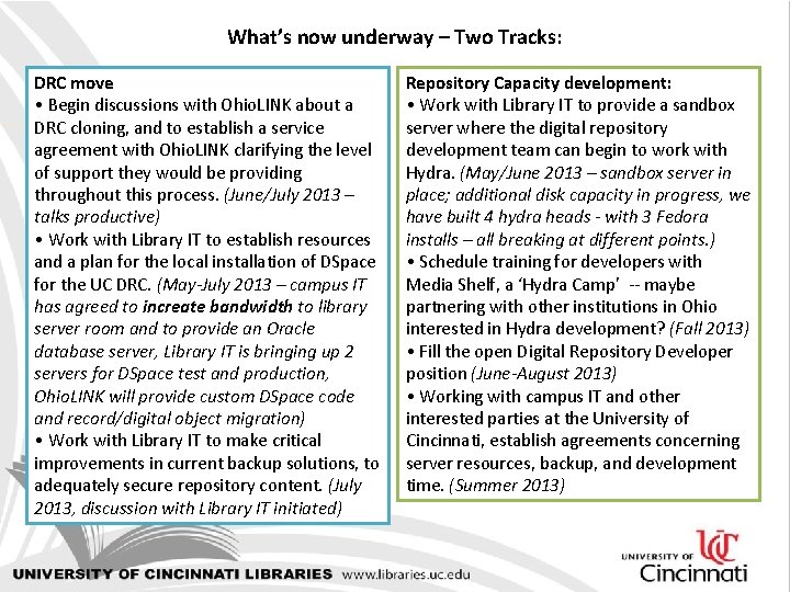 What’s now underway – Two Tracks: DRC move • Begin discussions with Ohio. LINK