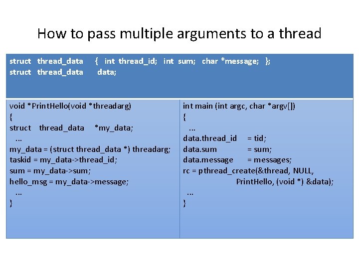 How to pass multiple arguments to a thread struct thread_data { int thread_id; int