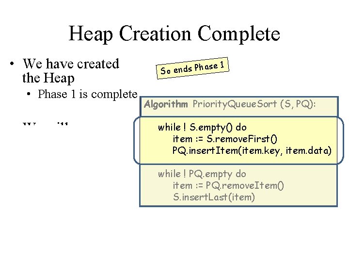 Heap Creation Complete • We have created the Heap • Phase 1 is complete