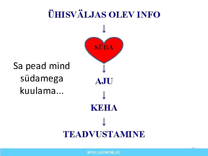 ÜHISVÄLJAS OLEV INFO ↓ SÜDA Sa pead mind südamega kuulama. . . ↓ AJU