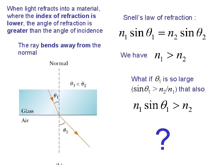 When light refracts into a material, where the index of refraction is lower, the