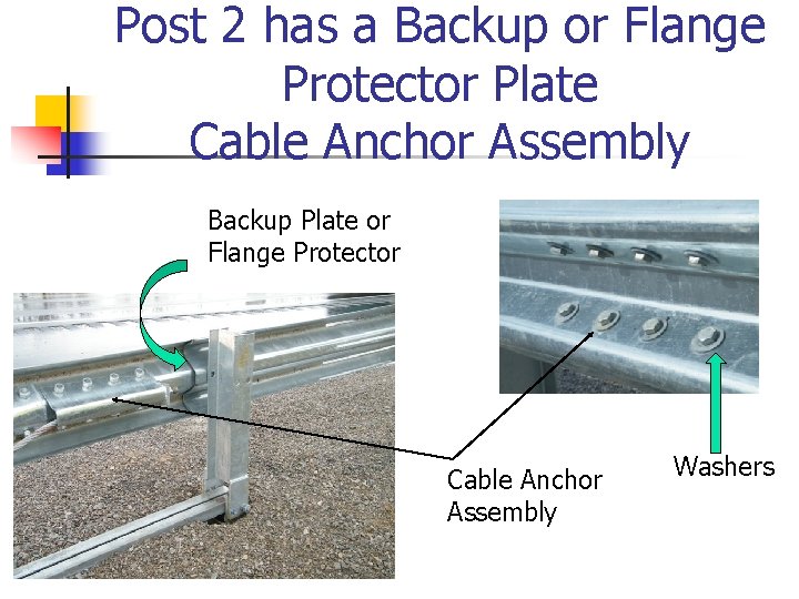 Post 2 has a Backup or Flange Protector Plate Cable Anchor Assembly Backup Plate