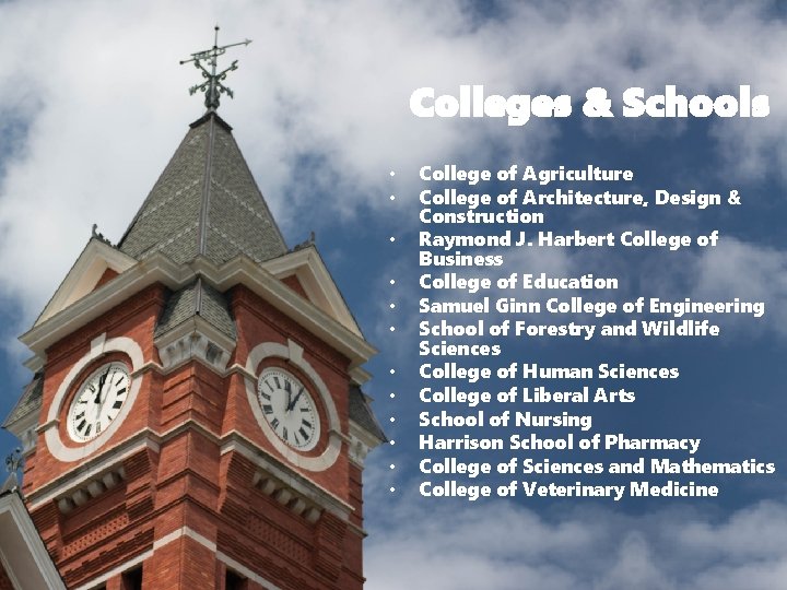 Colleges & Schools • • • College of Agriculture College of Architecture, Design &