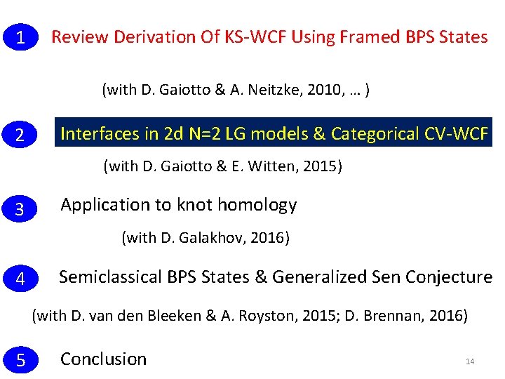 1 Review Derivation Of KS-WCF Using Framed BPS States (with D. Gaiotto & A. 1 Review Derivation Of KS-WCF Using Framed BPS States (with D. Gaiotto & A.
