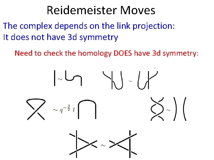 Reidemeister Moves The complex depends on the link projection: It does not have 3 Reidemeister Moves The complex depends on the link projection: It does not have 3