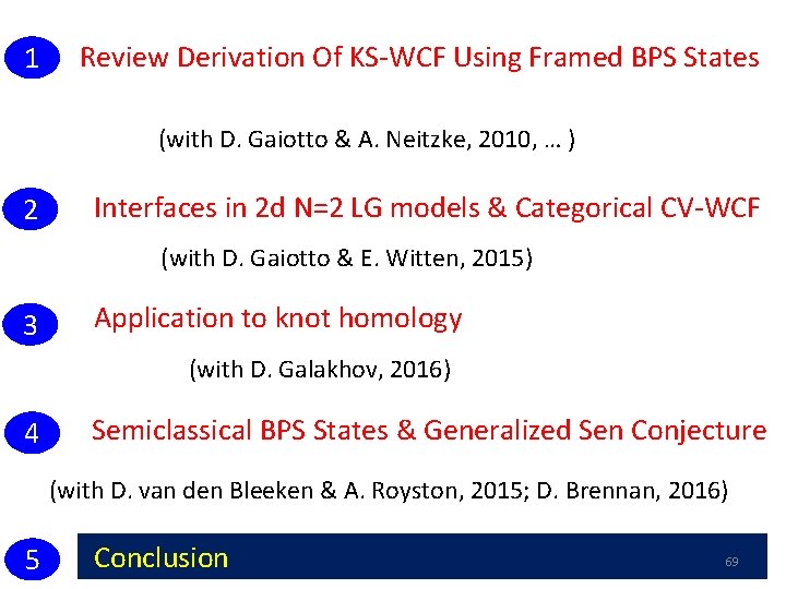 1 Review Derivation Of KS-WCF Using Framed BPS States (with D. Gaiotto & A. 1 Review Derivation Of KS-WCF Using Framed BPS States (with D. Gaiotto & A.