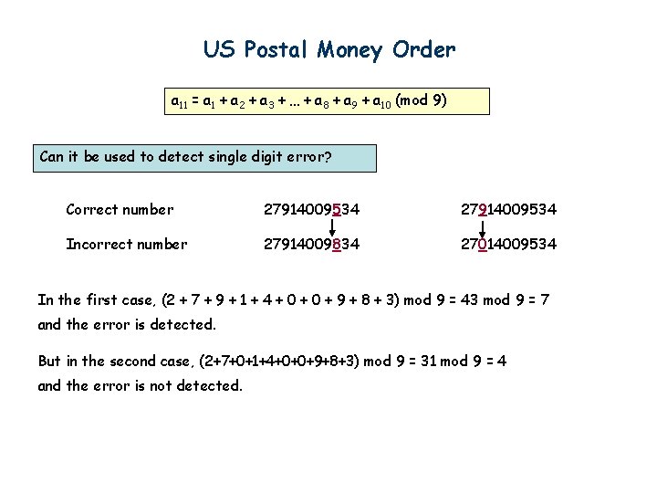 US Postal Money Order a 11 = a 1 + a 2 + a