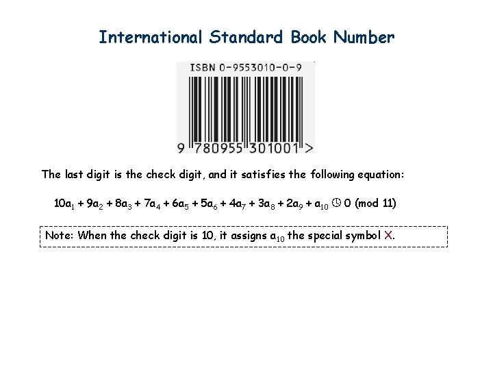 International Standard Book Number The last digit is the check digit, and it satisfies