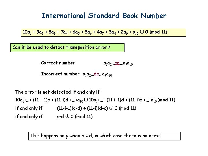 International Standard Book Number 10 a 1 + 9 a 2 + 8 a