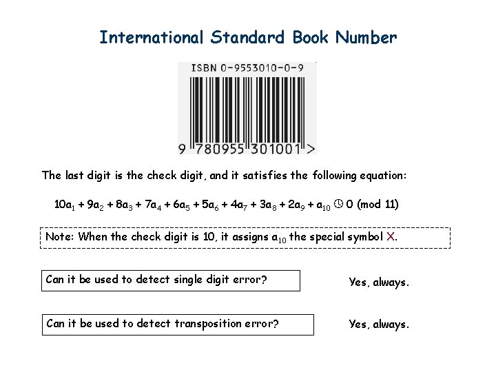 International Standard Book Number The last digit is the check digit, and it satisfies