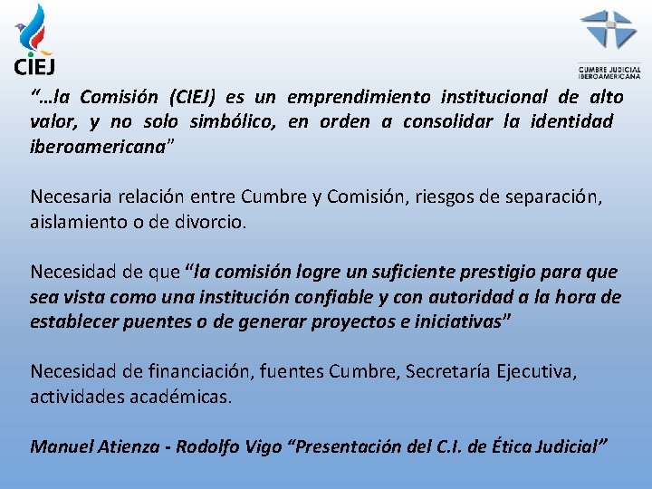 “…la Comisión (CIEJ) es un emprendimiento institucional de alto valor, y no solo simbólico,