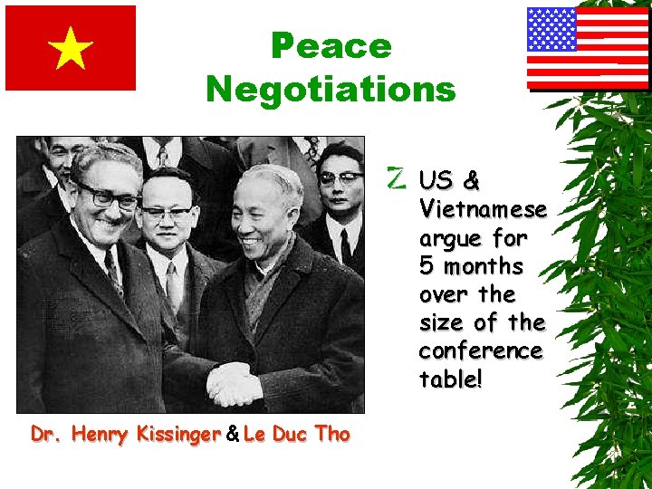 Peace Negotiations z US & Vietnamese argue for 5 months over the size of