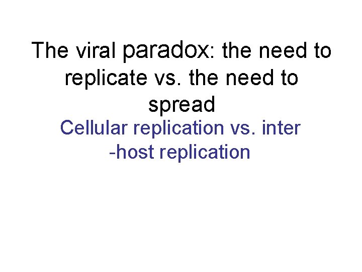 The viral paradox: the need to replicate vs. the need to spread Cellular replication