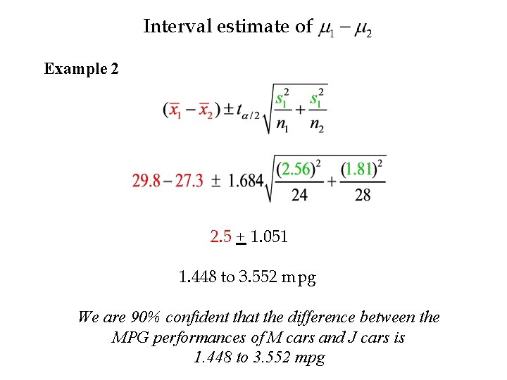 Interval estimate of Example 2 2. 5 + 1. 051 1. 448 to 3.
