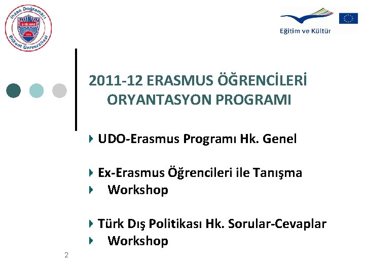 2011 -12 ERASMUS ÖĞRENCİLERİ ORYANTASYON PROGRAMI UDO-Erasmus Programı Hk. Genel Ex-Erasmus Öğrencileri ile Tanışma