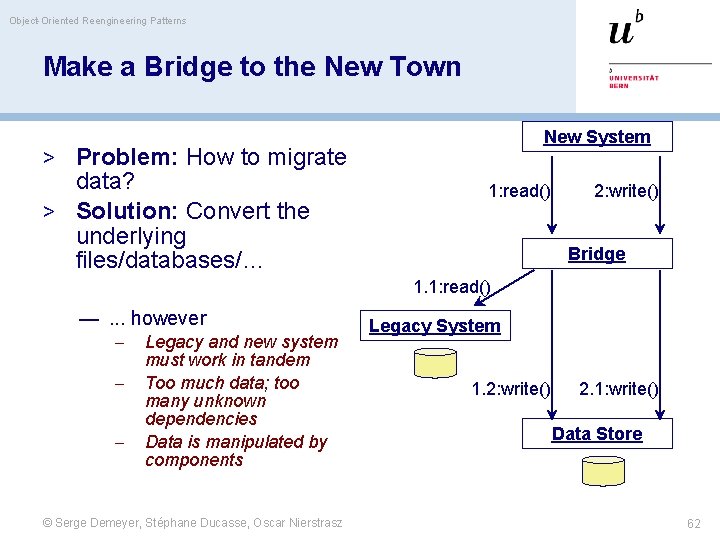 Object-Oriented Reengineering Patterns Make a Bridge to the New Town New System > Problem: