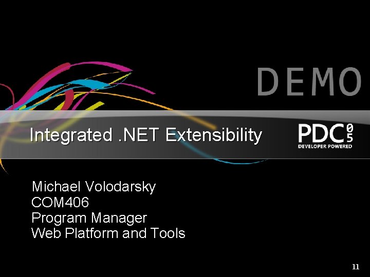 Integrated. NET Extensibility Michael Volodarsky COM 406 Program Manager Web Platform and Tools 11
