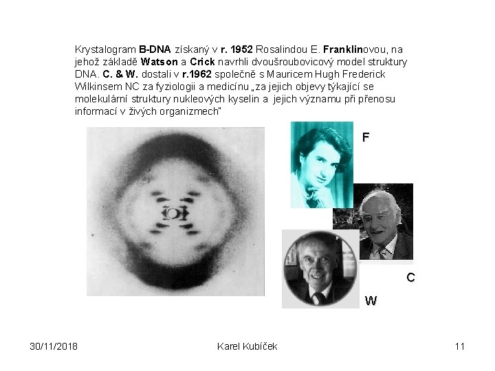 Krystalogram B-DNA získaný v r. 1952 Rosalindou E. Franklinovou, na jehož základě Watson a