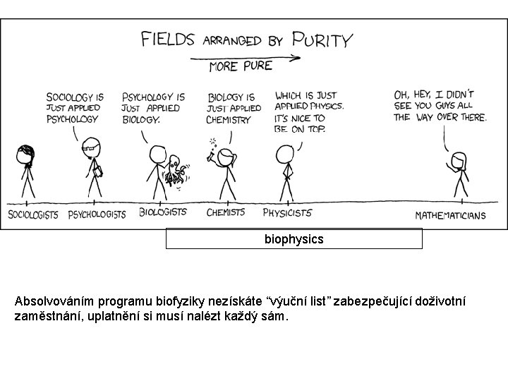 biophysics Absolvováním programu biofyziky nezískáte “výuční list” zabezpečující doživotní zaměstnání, uplatnění si musí nalézt