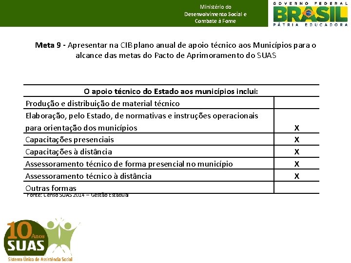 Ministério do Desenvolvimento Social e Combate à Fome Meta 9 - Apresentar na CIB