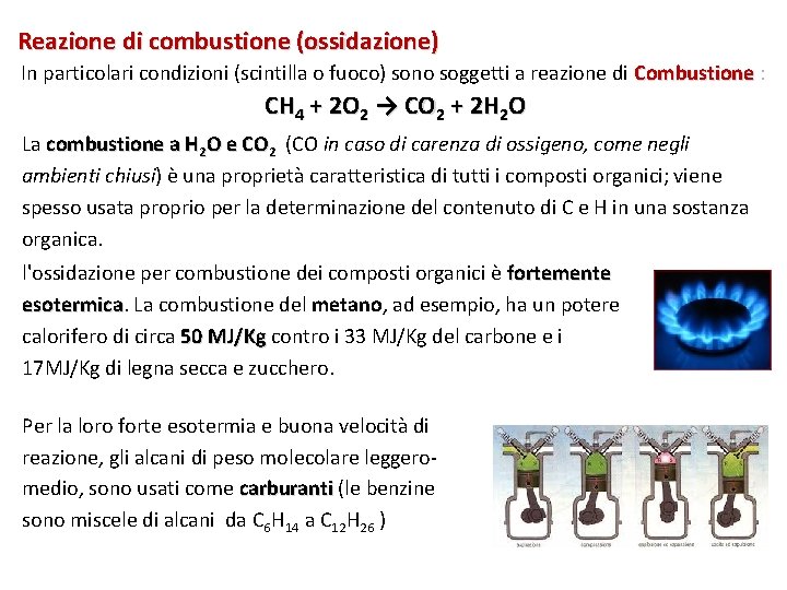 Reazione di combustione (ossidazione) In particolari condizioni (scintilla o fuoco) sono soggetti a reazione