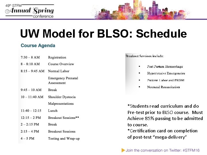 UW Model for BLSO: Schedule *Students read curriculum and do Pre-test prior to BLSO