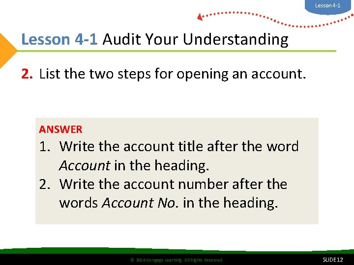 Lesson 4 -1 Audit Your Understanding 2. List the two steps for opening an