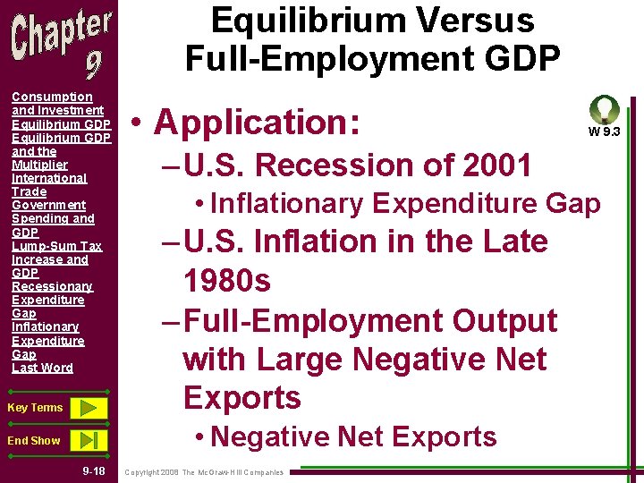 Equilibrium Versus Full-Employment GDP Consumption and Investment Equilibrium GDP and the Multiplier International Trade