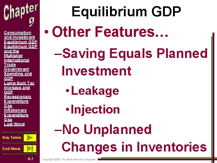 Consumption and Investment Equilibrium GDP and the Multiplier International Trade Government Spending and GDP
