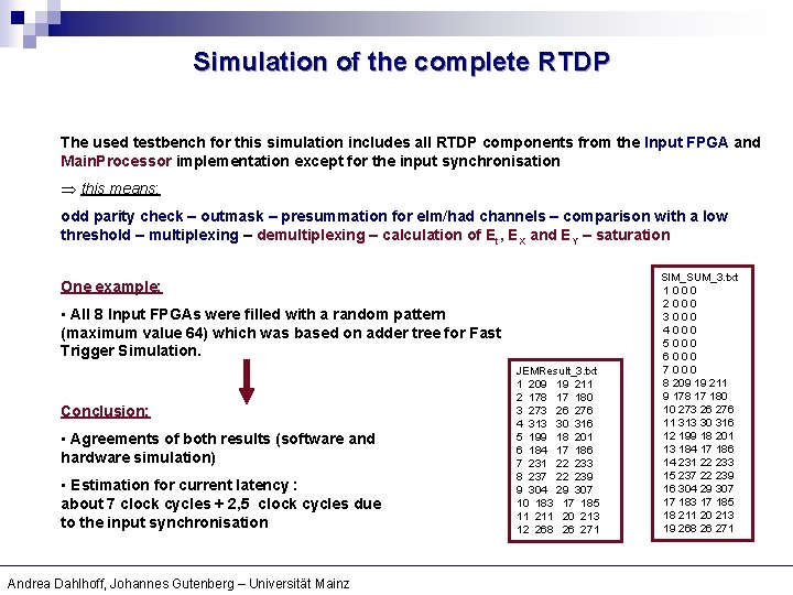 Simulation of the complete RTDP The used testbench for this simulation includes all RTDP