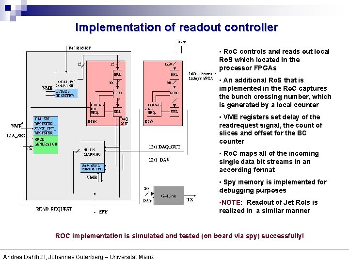 Implementation of readout controller • Ro. C controls and reads out local Ro. S