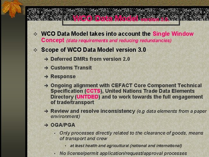 WCO Data Model version 3. 0. v WCO Data Model takes into account the