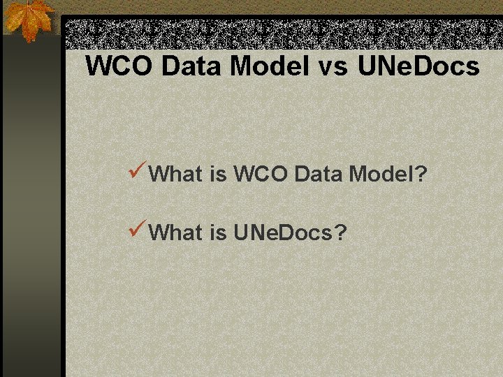 WCO Data Model vs UNe. Docs üWhat is WCO Data Model? üWhat is UNe.