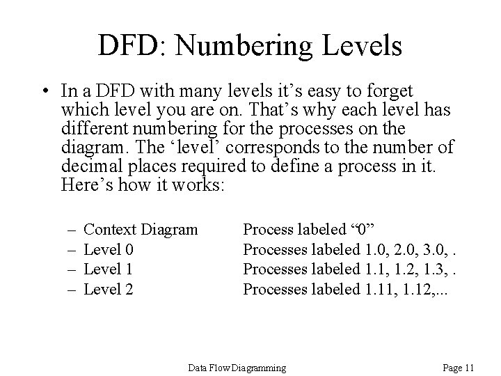 DFD: Numbering Levels • In a DFD with many levels it’s easy to forget DFD: Numbering Levels • In a DFD with many levels it’s easy to forget