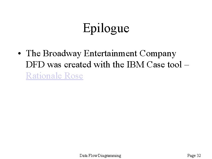 Epilogue • The Broadway Entertainment Company DFD was created with the IBM Case tool Epilogue • The Broadway Entertainment Company DFD was created with the IBM Case tool