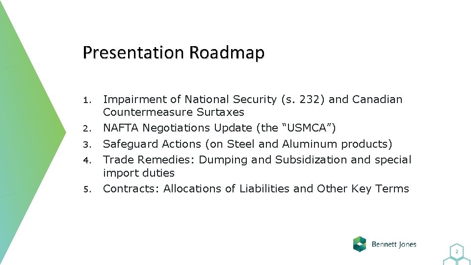 Presentation Roadmap 1. 2. 3. 4. 5. Impairment of National Security (s. 232) and