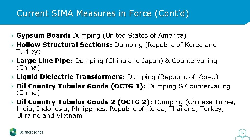 Current SIMA Measures in Force (Cont’d) Gypsum Board: Dumping (United States of America) Hollow