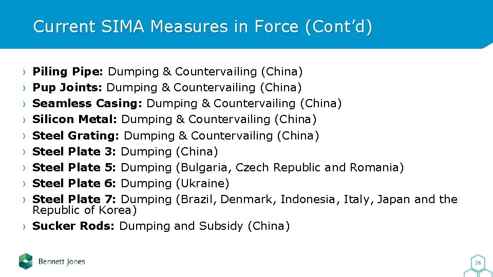 Current SIMA Measures in Force (Cont’d) Piling Pipe: Dumping & Countervailing (China) Pup Joints: